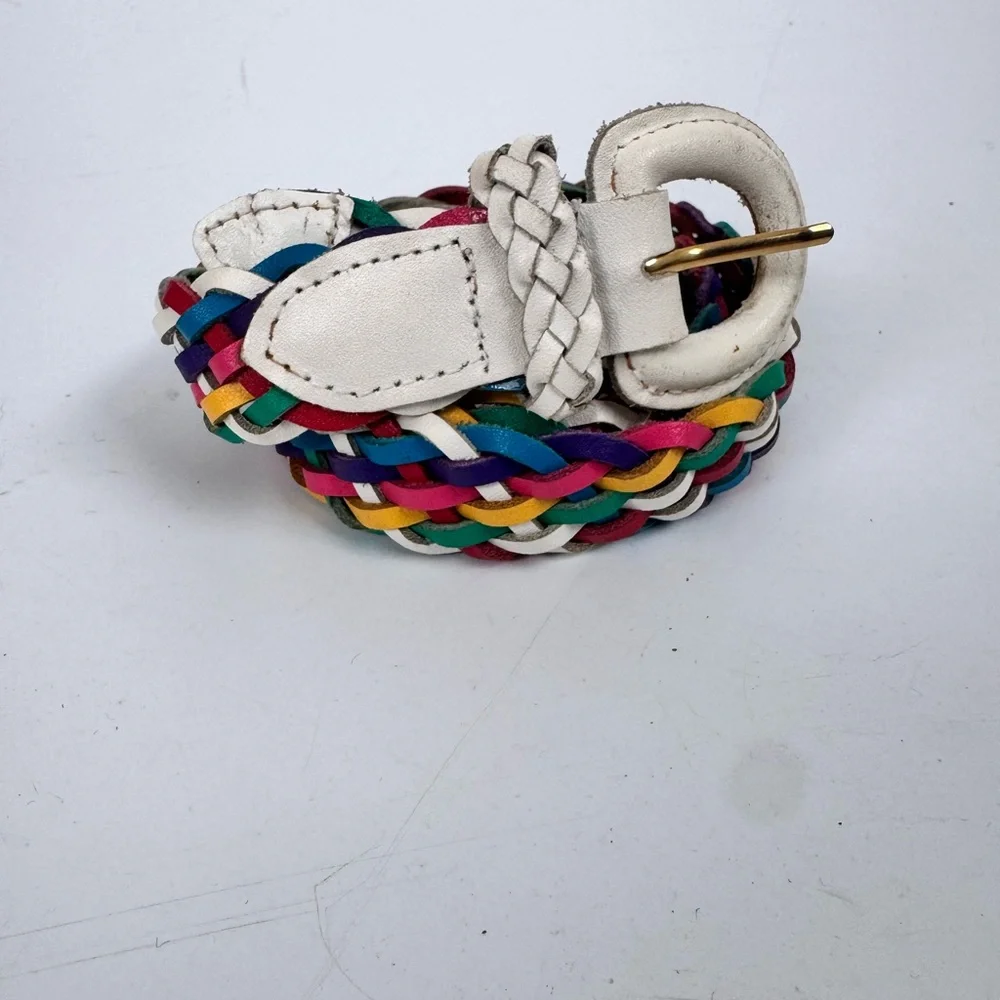 Vintage Multi-Color Rainbow Split Genuine Leather Braided Belt Sz XL - Picture 4 of 6